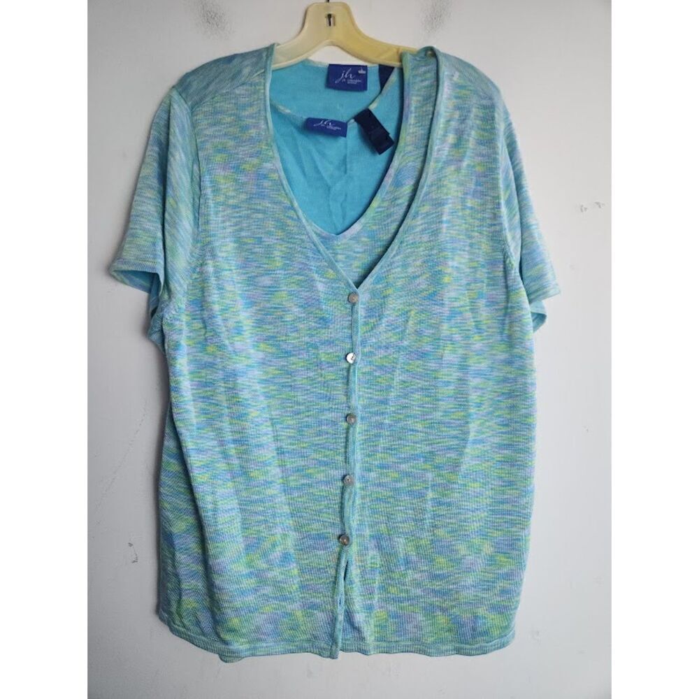 J.H. Collectibles Teal Blue/Green Cotton Blend 2 Piece Cardigan Set size 1X